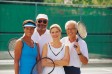 Playing tennis